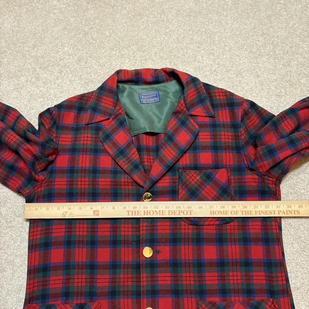 Vtg Pendleton Blazer Jacket Mens Large Red Plaid Wool Hunting Sport Coat 50s 60s